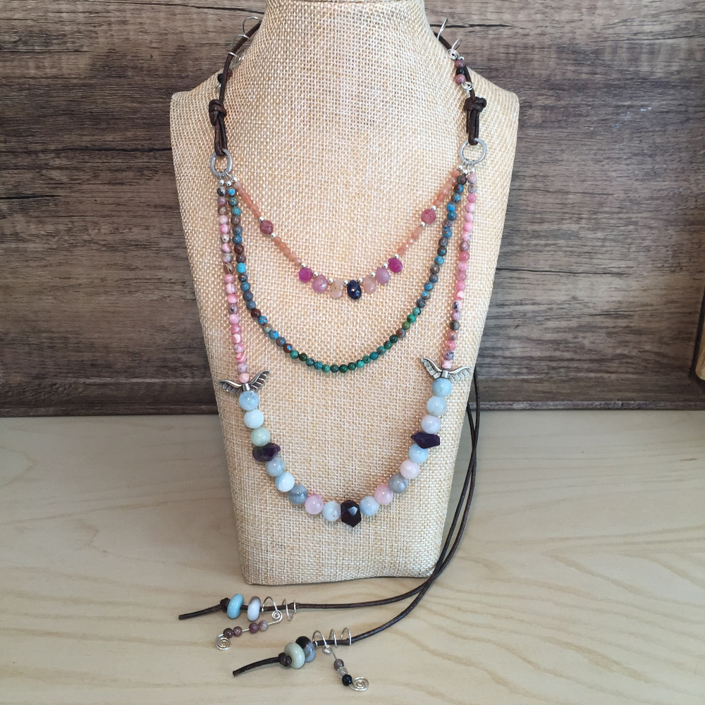 Beryl Amethyst Pink Sapphire Natural Boho Necklace - Picture 4 of 8